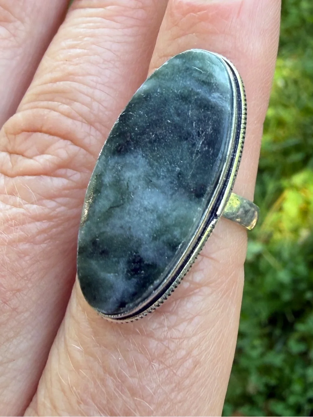 Genuine Moss Agate Green Stone Silver Ring 5.5